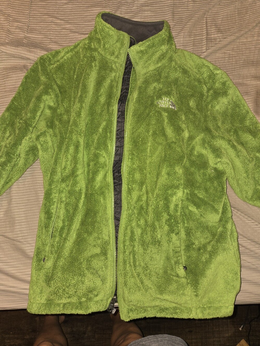 The North Face Women's Large Lime Green Fuzzy Puffer-Backed Fleece Jacket